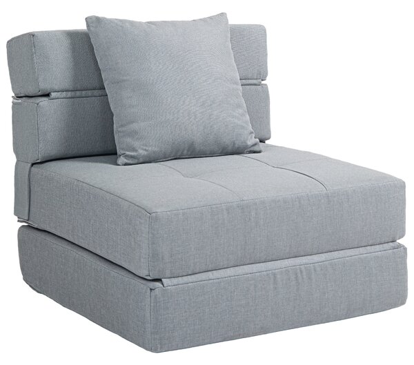 HOMCOM Poltrona letto convertibile singola poltrona 1 posto con 1 cuscino removibile, tessuto grigio chiaro