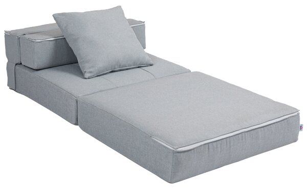 HOMCOM Poltrona letto convertibile singola poltrona 1 posto con 1 cuscino removibile, tessuto grigio chiaro