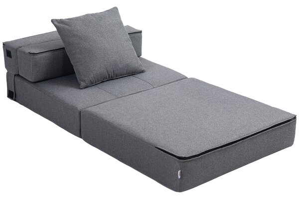 HOMCOM Poltrona Letto Moderno 2 in 1 da Terra Pieghevole con Seduta Morbida e Cuscino, 70x70x61 cm, Grigio | Aosom Italy