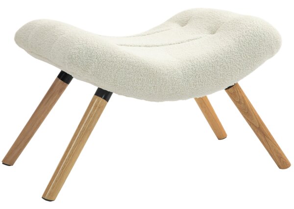 HOMCOM Poggiapiedi moderno in legno con rivestimento in pile e gambe in faggio, imbottito, per soggiorno, camera da letto, ingresso, bianco crema