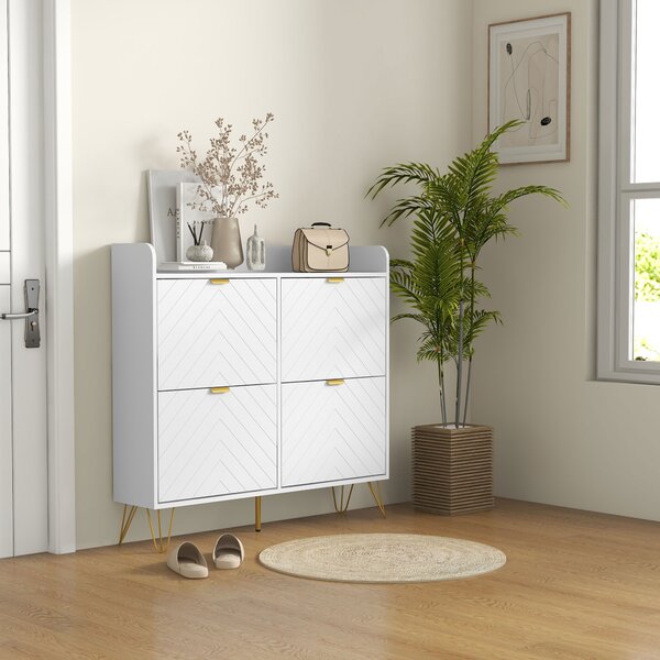 HOMCOM Mobile porta scarpe 4 ribaltabili, con ripiano regolabile, contenitore scarpe 106 x 24 x 102 cm, bianco