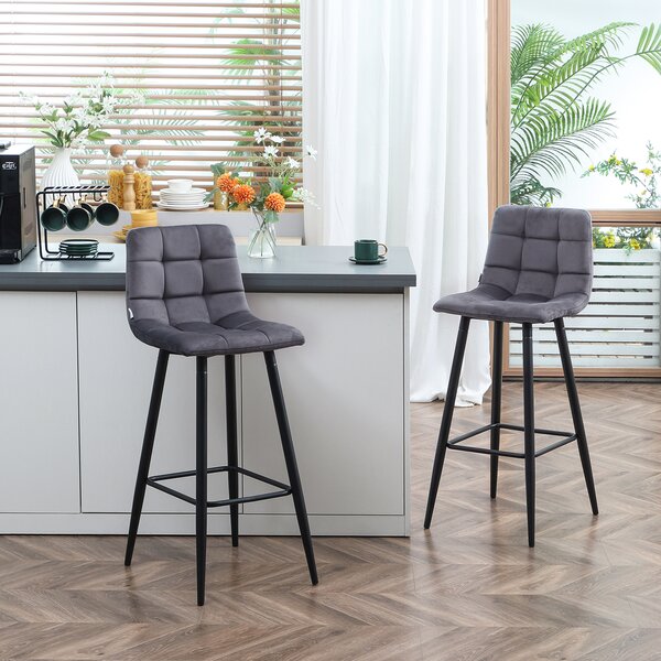 HOMCOM set da 2 sgabelli da bar con poggiapiedi in stile retrò 42 cm x 47 cm x 105 cm Grigio