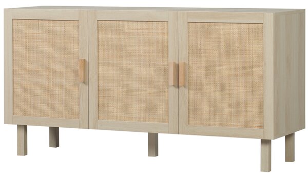 HOMCOM Buffet Mobile da Archiviazione Armadio 3 Ante con ripiano regolabile Effetto caning Stile bohémien - 136 x 41 x 70 cm