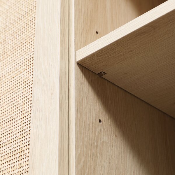 HOMCOM Buffet Mobile da Archiviazione Armadio 3 Ante con ripiano regolabile Effetto caning Stile bohémien - 136 x 41 x 70 cm