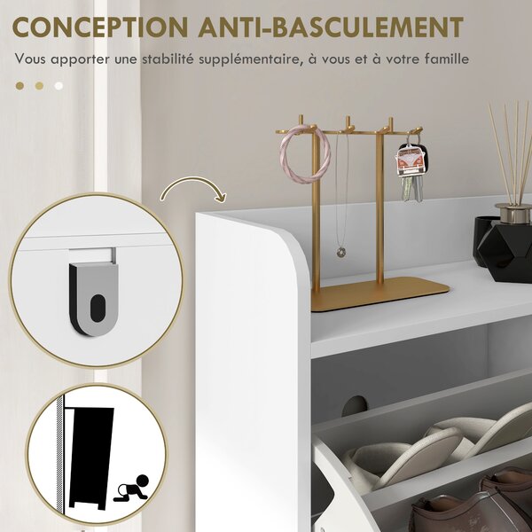 HOMCOM Mobile porta scarpe 4 ribaltabili, con ripiano regolabile, contenitore scarpe 106 x 24 x 102 cm, bianco
