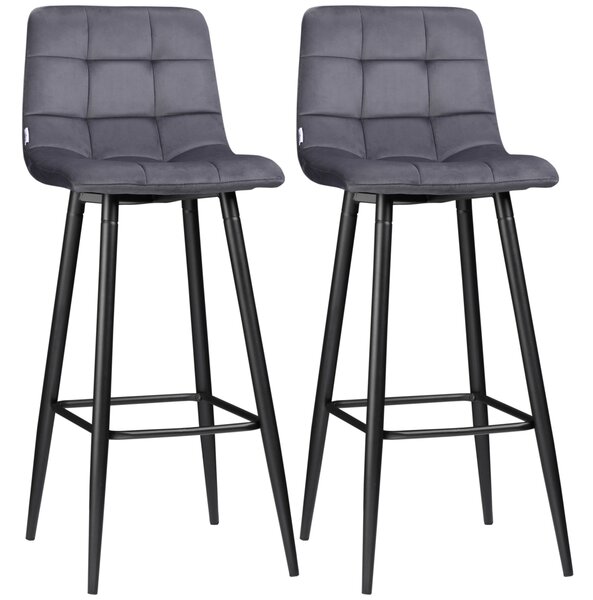 HOMCOM set da 2 sgabelli da bar con poggiapiedi in stile retrò 42 cm x 47 cm x 105 cm Grigio
