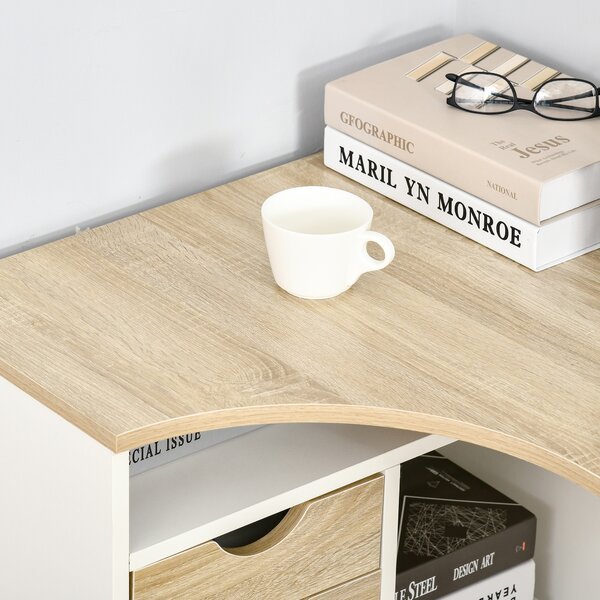HOMCOM Angolo Scrivania Scrivania per Computer con Cassetti Multi-Rangement in Legno Effetto Rovere Chiaro Bianco