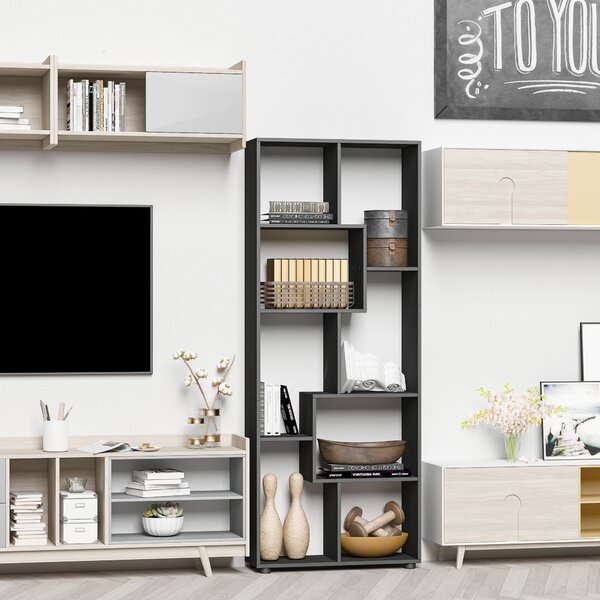 HOMCOM Libreria a zig zag Design Contemporaneo 70L x 24P x 178H cm Pannelli di Particelle nero