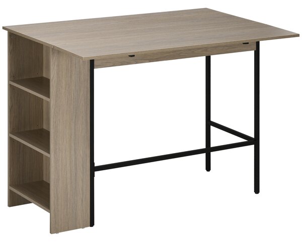 HOMCOM Isola centrale tavolo da bar con piano laterale ribaltabile e 3 mensole 120 x 76 x 91,4 cm grigio chiaro
