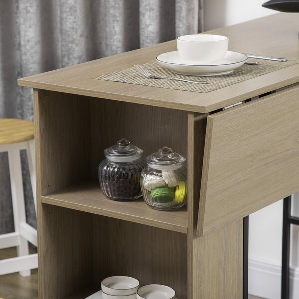 HOMCOM Isola centrale tavolo da bar con piano laterale ribaltabile e 3 mensole 120 x 76 x 91,4 cm grigio chiaro