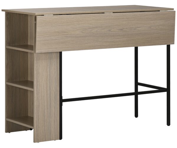 HOMCOM Isola centrale tavolo da bar con piano laterale ribaltabile e 3 mensole 120 x 76 x 91,4 cm grigio chiaro