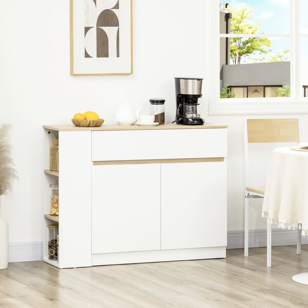 HOMCOM Buffet mobile da stoccaggio con 2 cassetti 3 mensole aperte e mobile con 2 ante 110 x 29,5 x 82 cm bianco
