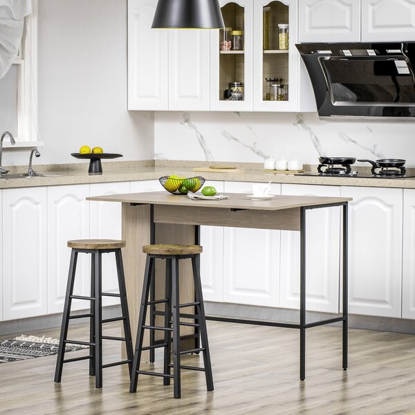 HOMCOM Isola centrale tavolo da bar con piano laterale ribaltabile e 3 mensole 120 x 76 x 91,4 cm grigio chiaro
