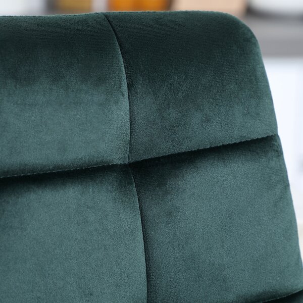 HOMCOM Set di 2 sgabelli da bar design superficie in velluto trapuntato e gambe in acciaio altezza 77 cm verde scuro