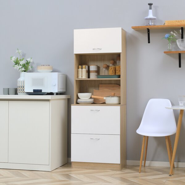 HOMCOM Buffet da cucina armadio multi-rangement con 2 cassetti, 1 armadio + ampio piano 60 x 38 x 168 cm MDF bianco