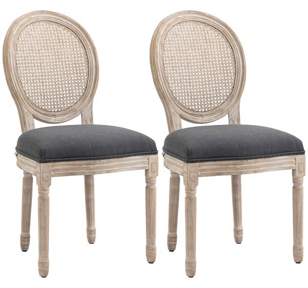 HOMCOM Set di 2 Sedie da Sala da Pranzo - Sedia da Salotto medaglione Stile Luigi XVI - Legno Massello scolpito, patinato