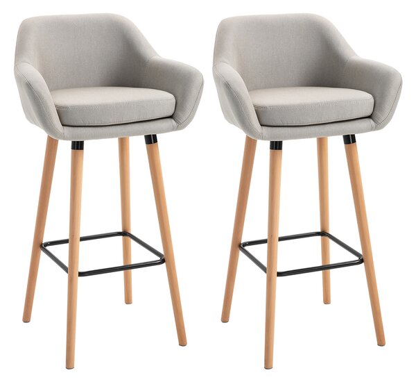 HOMCOM Sgabelli da Bar Design Scandinavo - Set di 2 Sgabelli da Bar Grand Comfort con Poggiapiedi e Braccioli - Legno Massiccio Lino Beige