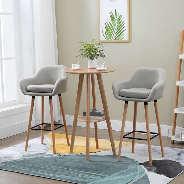HOMCOM Sgabelli da Bar Design Scandinavo - Set di 2 Sgabelli da Bar Grand Comfort con Poggiapiedi e Braccioli - Legno Massiccio Lino Beige