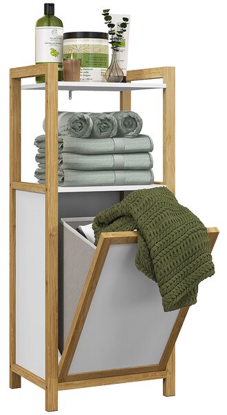 HOMCOM Mobile in bambù con cesto per il bucato bagno risparmio spazio - 2 mensole - dim. 40L x 30l x 86,5H cm