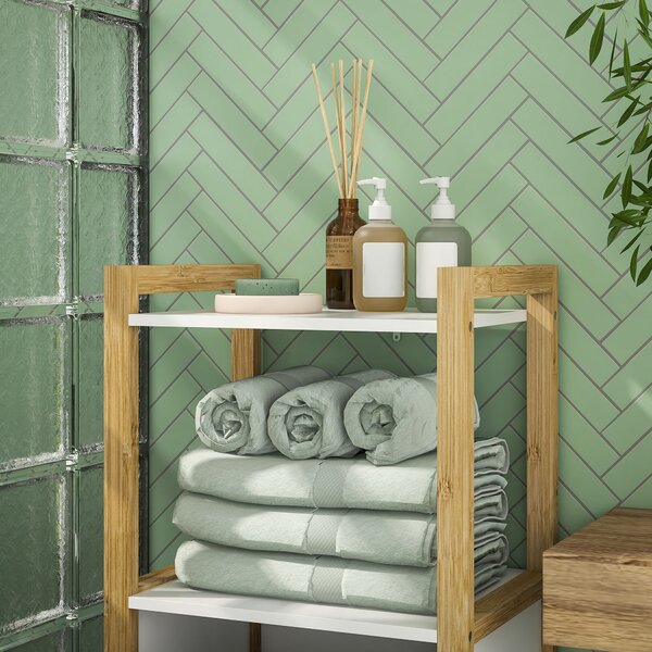 HOMCOM Mobile in bambù con cesto per il bucato bagno risparmio spazio - 2 mensole - dim. 40L x 30l x 86,5H cm