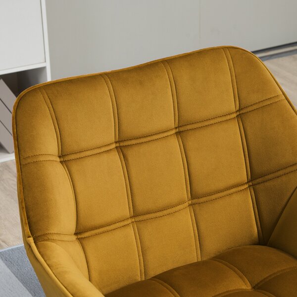 HOMCOM Poltrona Imbottita, Poltrona da Accenti, Design Scandinavo, Velluto, fino a 120 kg, Gambe in legno di Gomma, Giallo