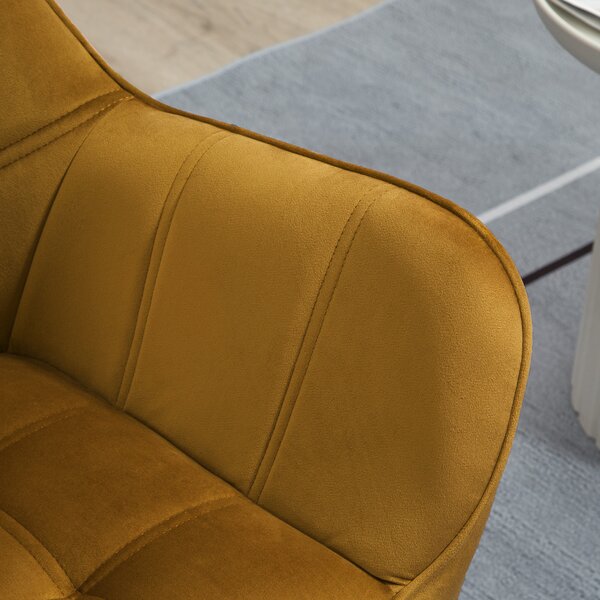 HOMCOM Poltrona Imbottita, Poltrona da Accenti, Design Scandinavo, Velluto, fino a 120 kg, Gambe in legno di Gomma, Giallo