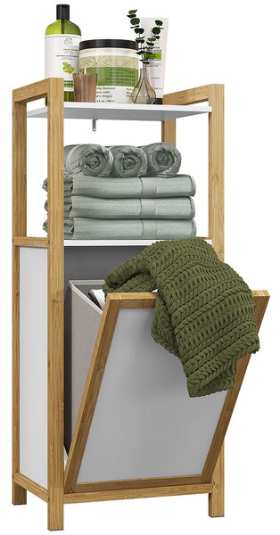 HOMCOM Mobile in bambù con cesto per il bucato bagno risparmio spazio - 2 mensole - dim. 40L x 30l x 86,5H cm