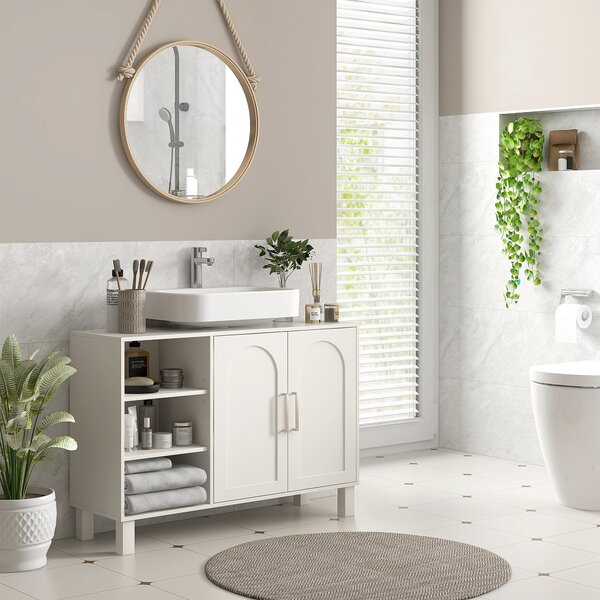 HOMCOM Mobile sottolavabo mobile da bagno con armadio a due livelli ripiani regolabili 90l x 30P x 63H cm crema
