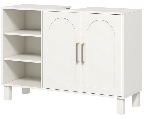 HOMCOM Mobile sottolavabo mobile da bagno con armadio a due livelli ripiani regolabili 90l x 30P x 63H cm crema