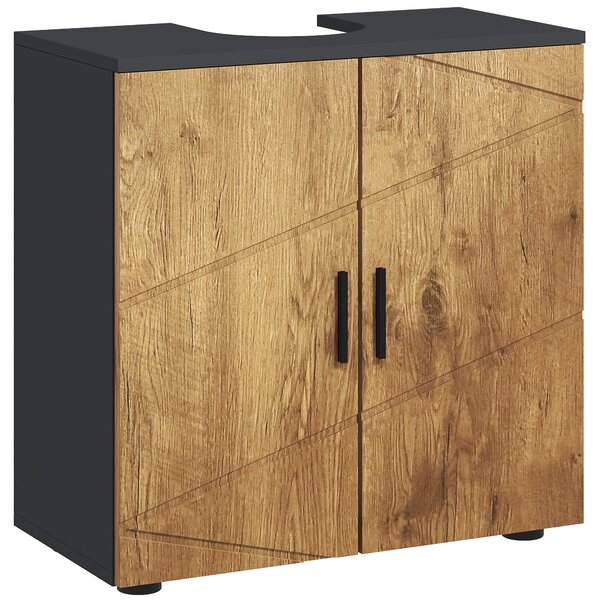 Kleankin Mobile Sottolavabo Bagno per Piedistallo con Armadietto 2 Ante, 60x30x60cm, Rovere | Aosom Italy