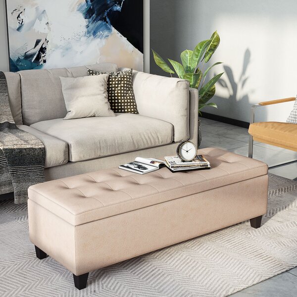 HOMCOM Polsterbank con spazio di stoccaggio, dettaglio di bottoni, fino a 120 kg, 125 x 49 x 41,5 cm, Beige