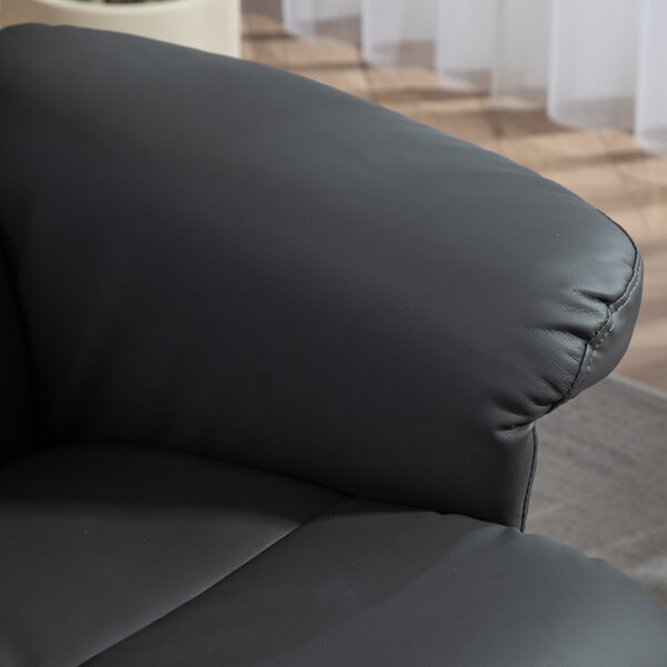 HOMCOM Poltrona relax con pouf, Schienale inclinabile fino a 145°, Girevole a 360°, Similpelle, Grigio scuro