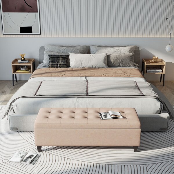 HOMCOM Polsterbank con spazio di stoccaggio, dettaglio di bottoni, fino a 120 kg, 125 x 49 x 41,5 cm, Beige