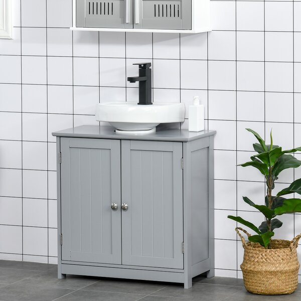 Kleankin Mobile bagno sottolavabo - mobile sottolavabo - mobile 2 ante con ripiano 60L x 30P x 60A cm - in legno Grigio