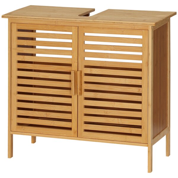 Kleankin Mobile sottolavabo bagno in bambù mobile sottovasca 2 porte 66 x 29 x 61,5 cm