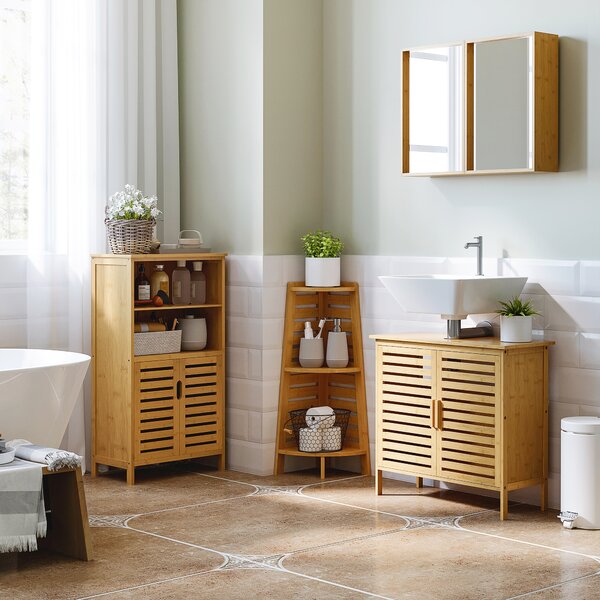 Kleankin Mobile sottolavabo bagno in bambù mobile sottovasca 2 porte 66 x 29 x 61,5 cm