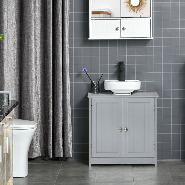 Kleankin Mobile bagno sottolavabo - mobile sottolavabo - mobile 2 ante con ripiano 60L x 30P x 60A cm - in legno Grigio