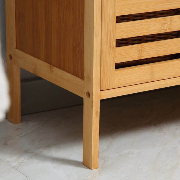 Kleankin Mobile sottolavabo bagno in bambù mobile sottovasca 2 porte 66 x 29 x 61,5 cm