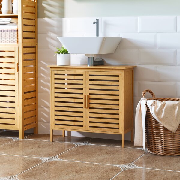 Kleankin Mobile sottolavabo bagno in bambù mobile sottovasca 2 porte 66 x 29 x 61,5 cm
