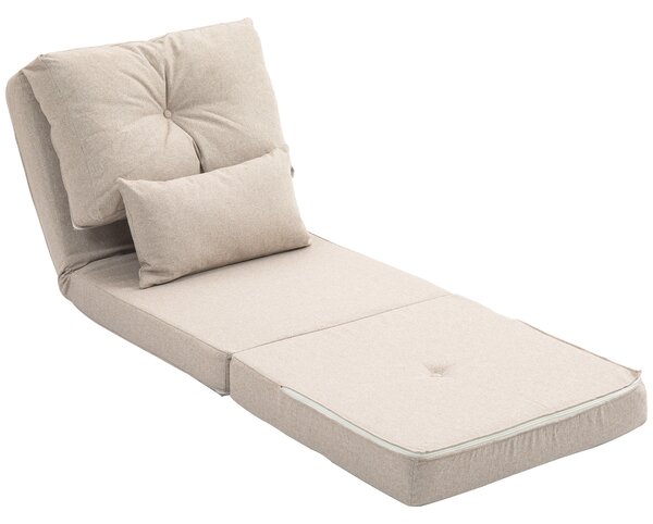 HOMCOM Poltrona divano letto convertibile poltrona 1 posto con 1 cuscino con schienale regolabile, beige