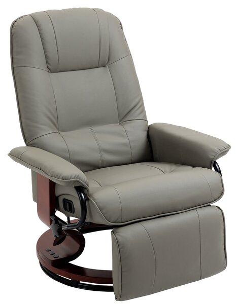 HOMCOM Poltrona relax reclinabile poggiapiedi regolabile girevole 360° struttura in legno rivestimento sintetico grigio