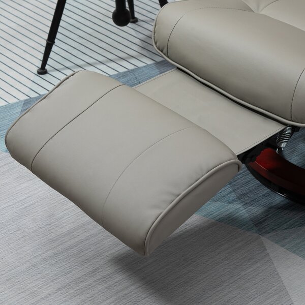 HOMCOM Poltrona relax reclinabile poggiapiedi regolabile girevole 360° struttura in legno rivestimento sintetico grigio