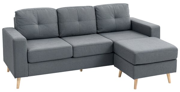 HOMCOM Divano diritto 3 posti e pouf trasformabile con braccioli design scandinavo 193 x 136 x 85 cm grigio antracite