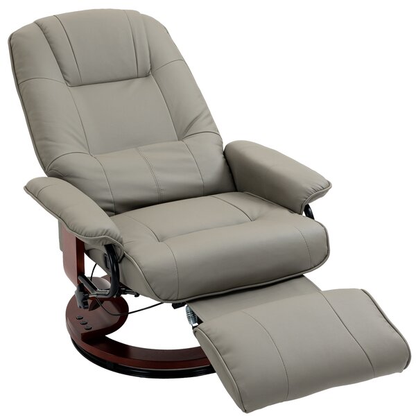HOMCOM Poltrona relax reclinabile poggiapiedi regolabile girevole 360° struttura in legno rivestimento sintetico grigio