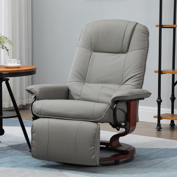 HOMCOM Poltrona relax reclinabile poggiapiedi regolabile girevole 360° struttura in legno rivestimento sintetico grigio