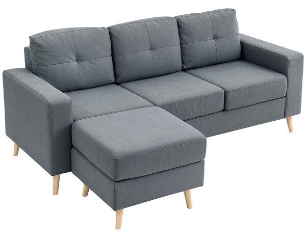 HOMCOM Divano diritto 3 posti e pouf trasformabile con braccioli design scandinavo 193 x 136 x 85 cm grigio antracite