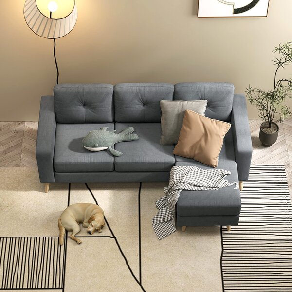 HOMCOM Divano diritto 3 posti e pouf trasformabile con braccioli design scandinavo 193 x 136 x 85 cm grigio antracite