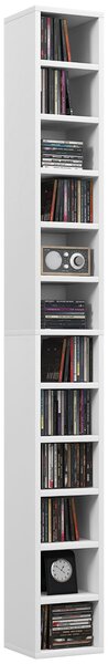 HOMCOM Rangements per CD e DVD con 12 compartimenti, capacità massima 204 CD, 21 x 20 x 175 cm, bianco