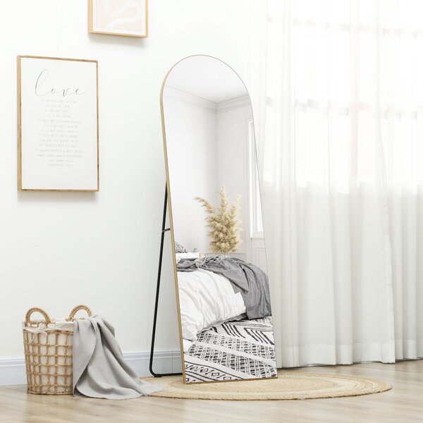 HOMCOM Specchio in figura intera 50 x 150 cm specchio da terra grande specchio da parete senza cornice per soggiorno, tono dorato