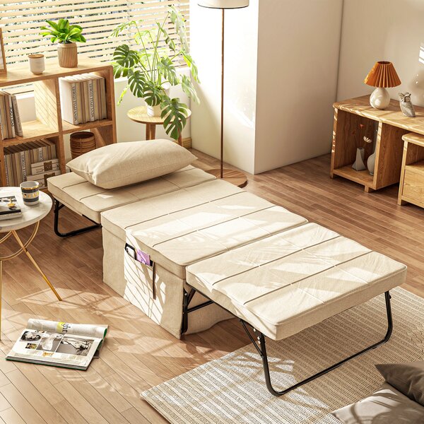 HOMCOM Poltrona letto convertibile chaise longue e pouf 4 in 1 con schienale inclinabile in 5 posizioni crema